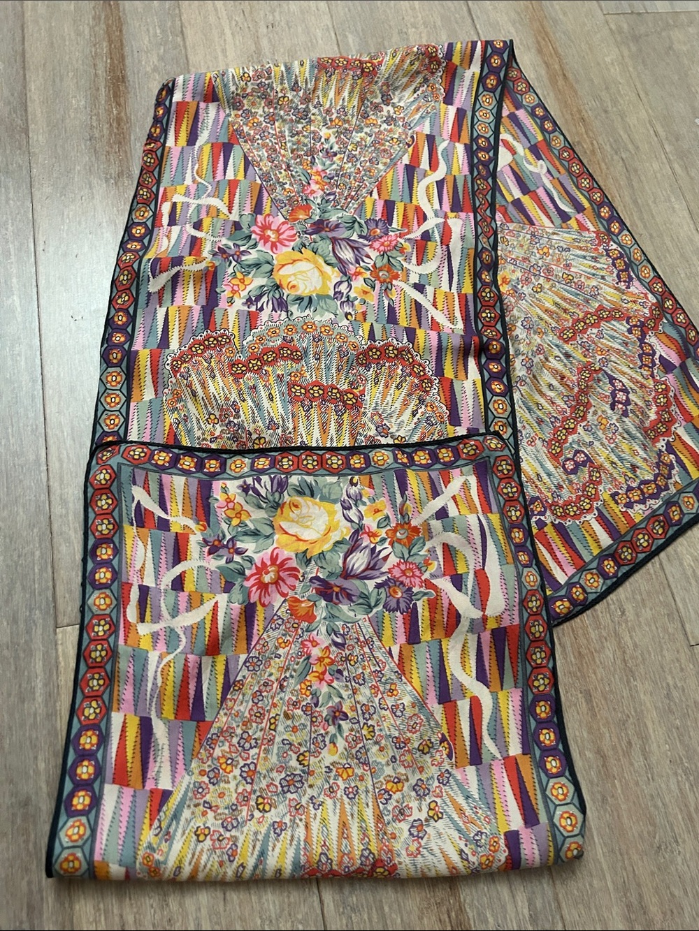 VTG Silk Liberty of London Made In England Vibrant Floral Fan Print Long Scarf - Picture 7 of 16